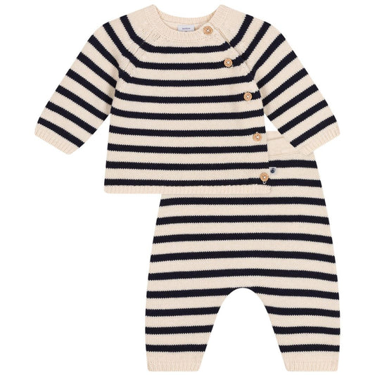 Petit Bateau infant stripe sweater set with side buttons