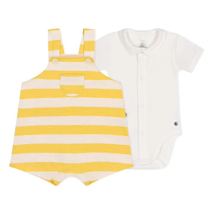 Petit Bateau infant boy stripe short overall set