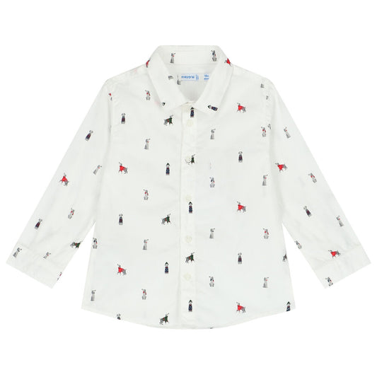 Mayoral infant boy doggy print button up shirt