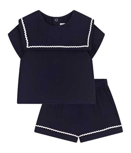 Petit Bateau infant girl gauzy top & shorts set