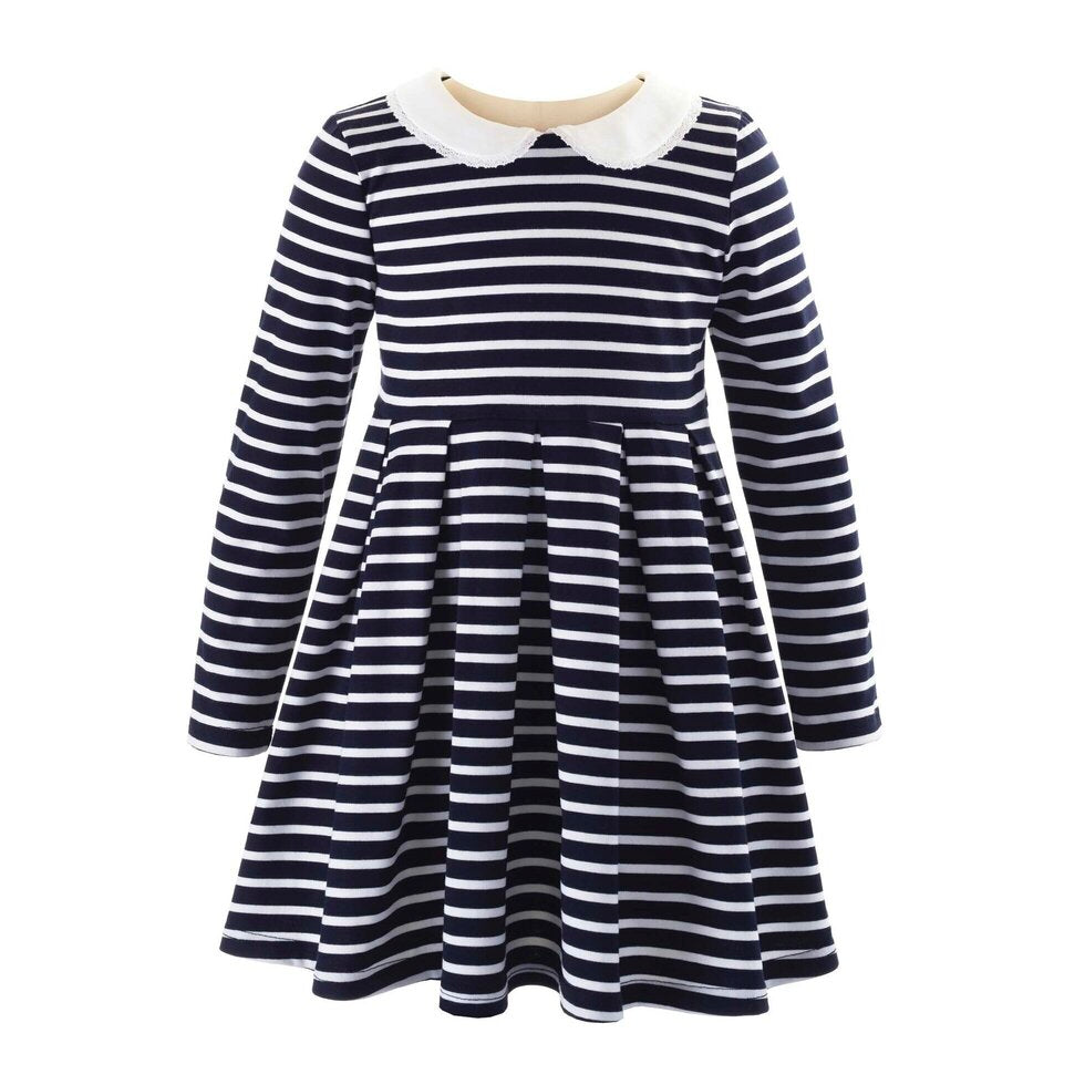 Rachel Riley girls Breton stripe long sleeve dress