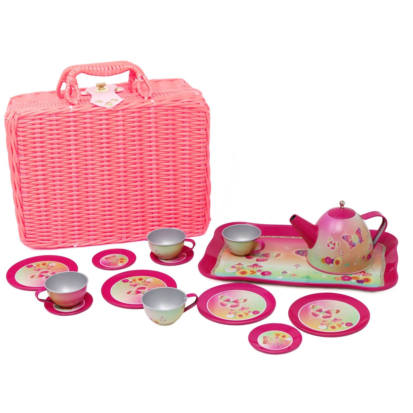 Pink Poppy rainbow butterfly tea set