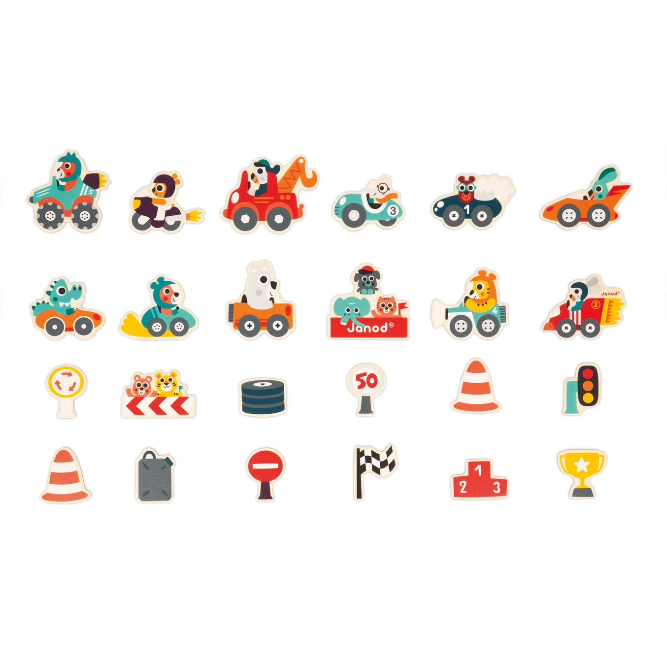 Janod 24-piece car magnets set