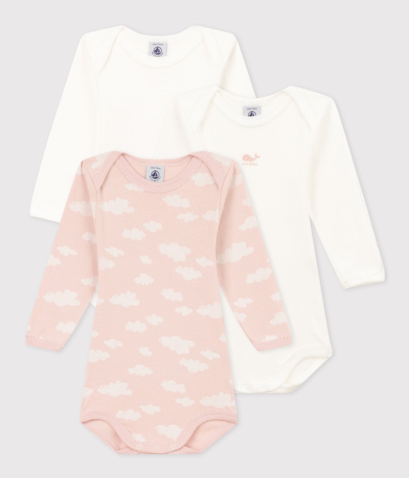 Petit Bateau 3-pack infant girl long sleeve onesies