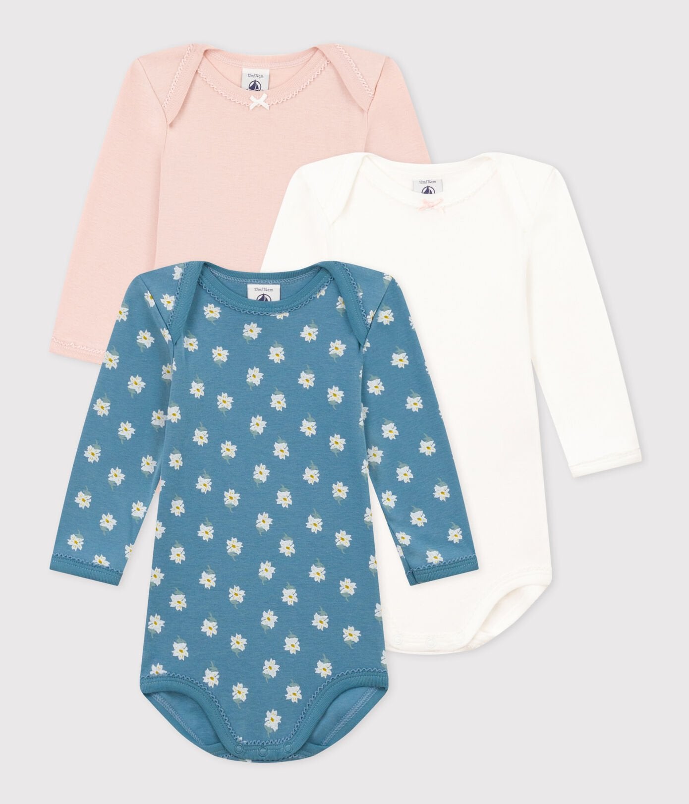 Petit Bateau 3-pack infant girl long sleeve onesies