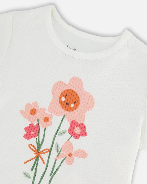 Deux Par Deux girls floral graphic ribbed tee
