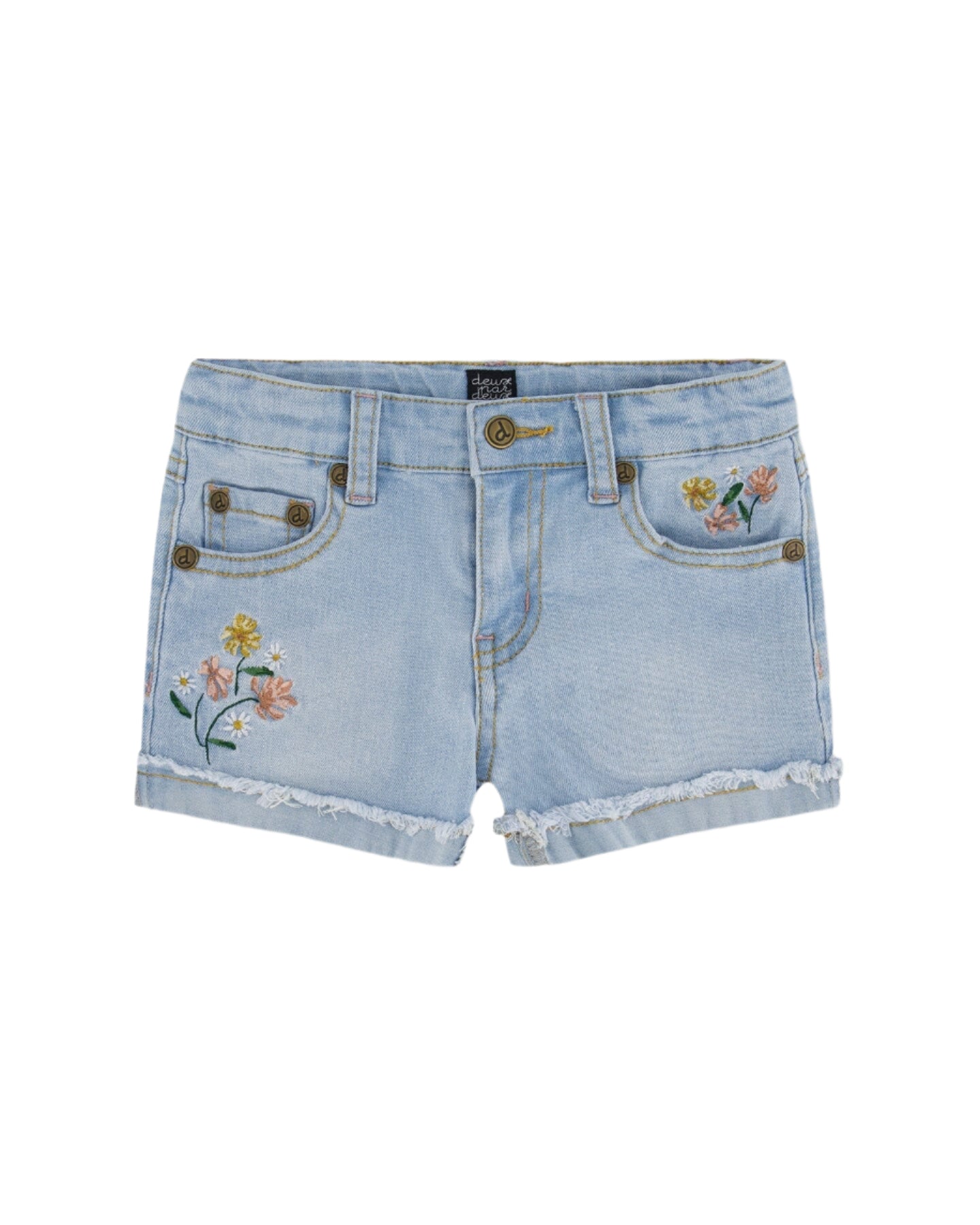 Deux Par Deux girls floral embroidered denim shorts – The Original