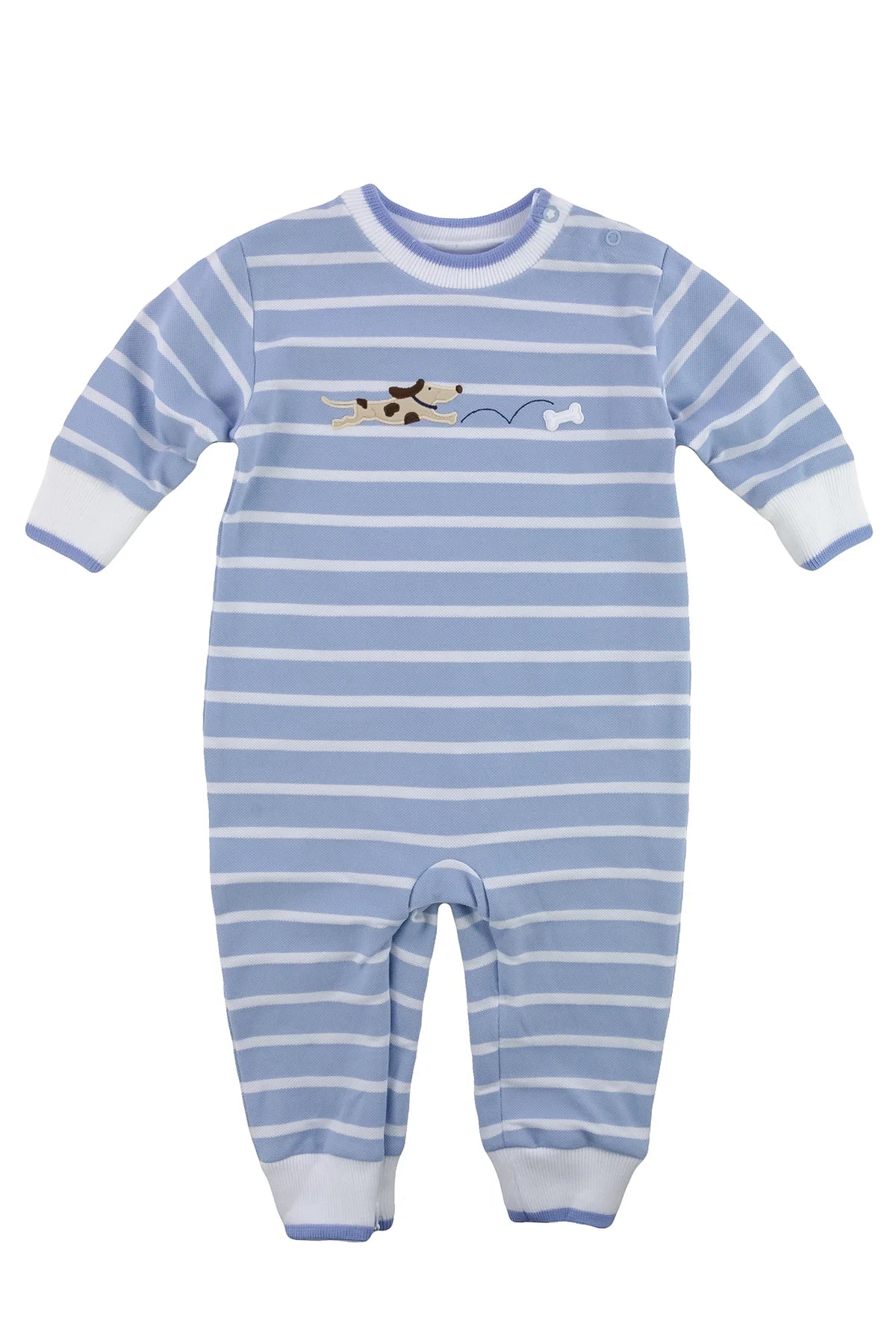 Florence Eiseman infant boy stripe romper with doggy applique