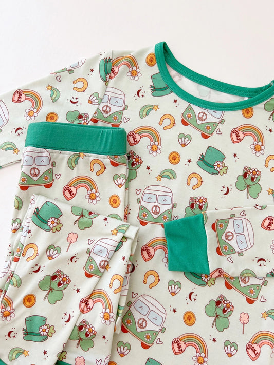 Lucky Panda Kids gender neutral St. Patricks pajamas