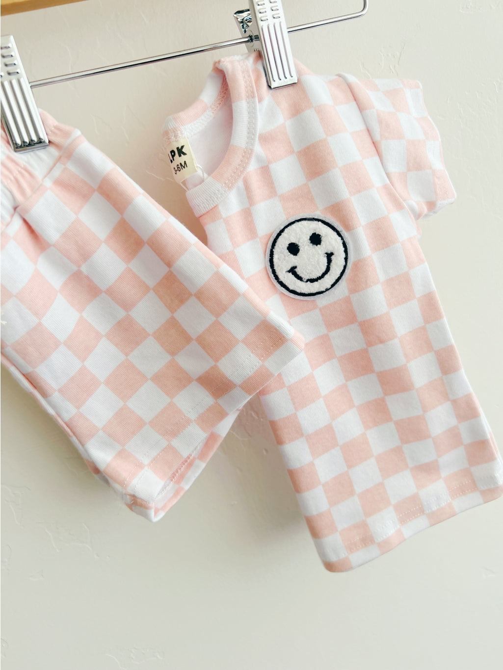 Lucky Panda Kids infant & toddler checkered smiley short set