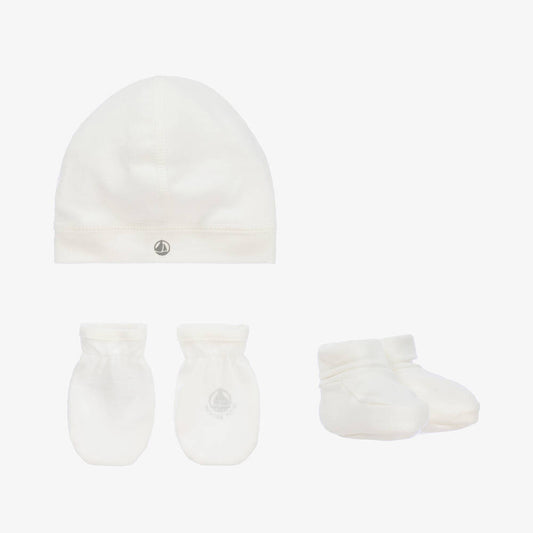Petit Bateau infant hat, mittens & booties set