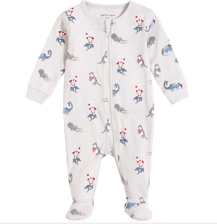 Petit Lem infant dinosaur valentine footie