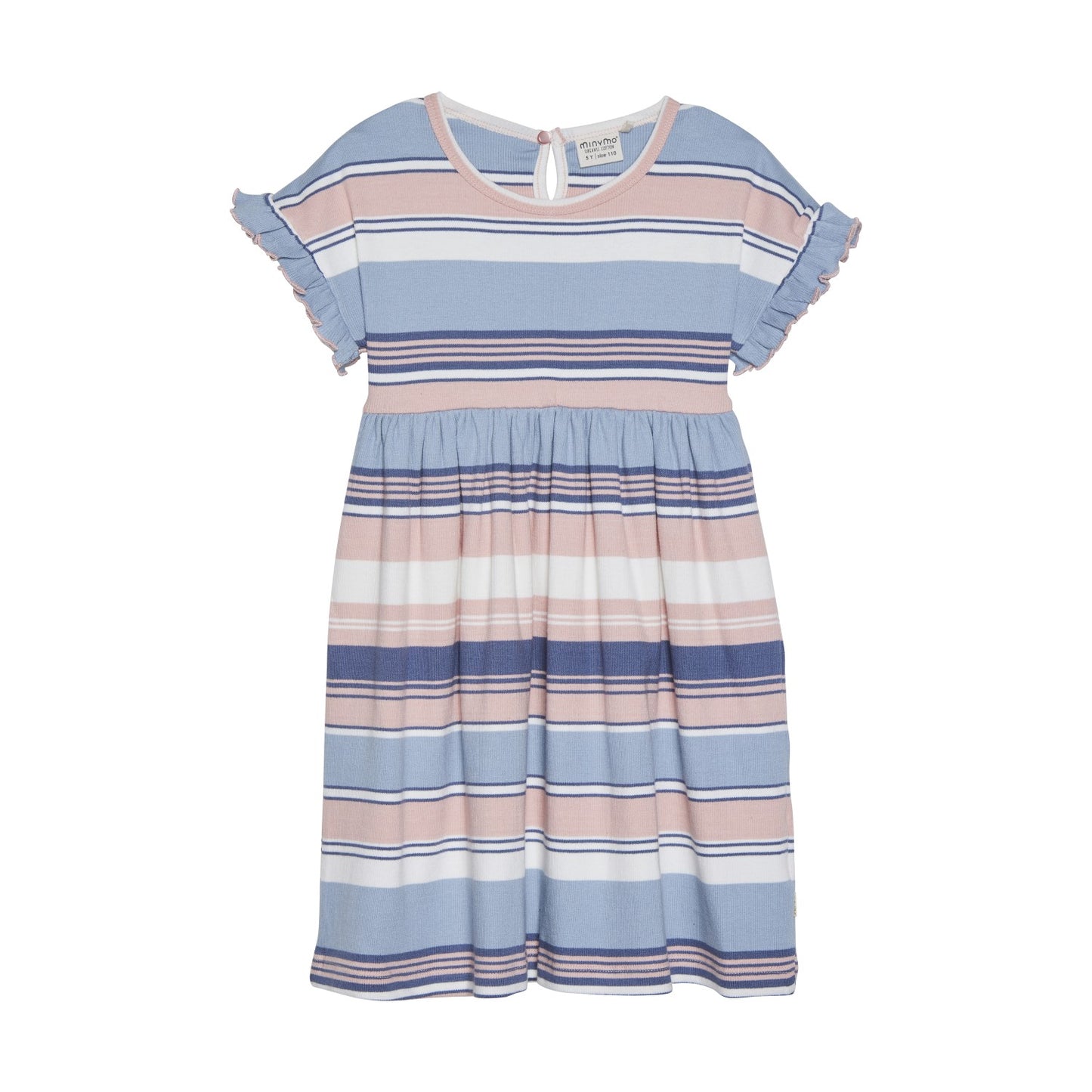 Minymo girls stripe ruffle sleeve dress