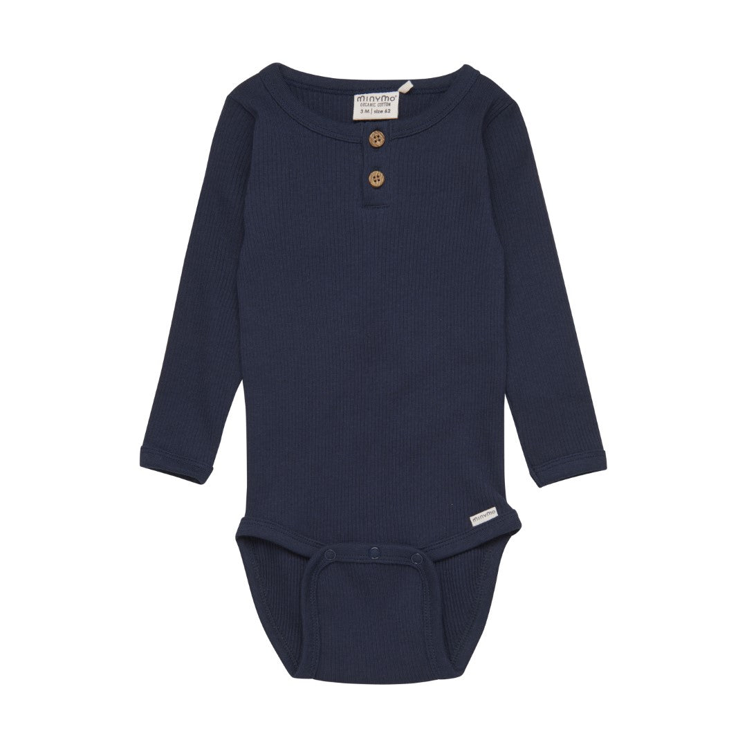 Minymo infant long sleeve ribbed button onesie