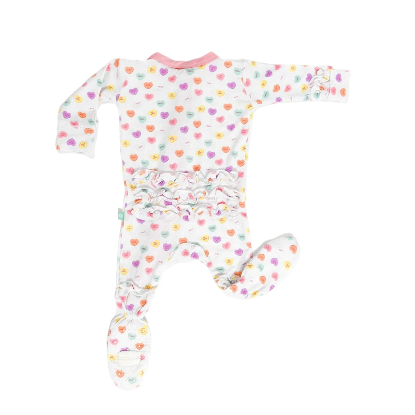 Macaron + Me infant girl candy hearts ruffle footie