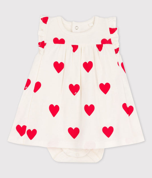 Petit Bateau infant girl heart onesie dress