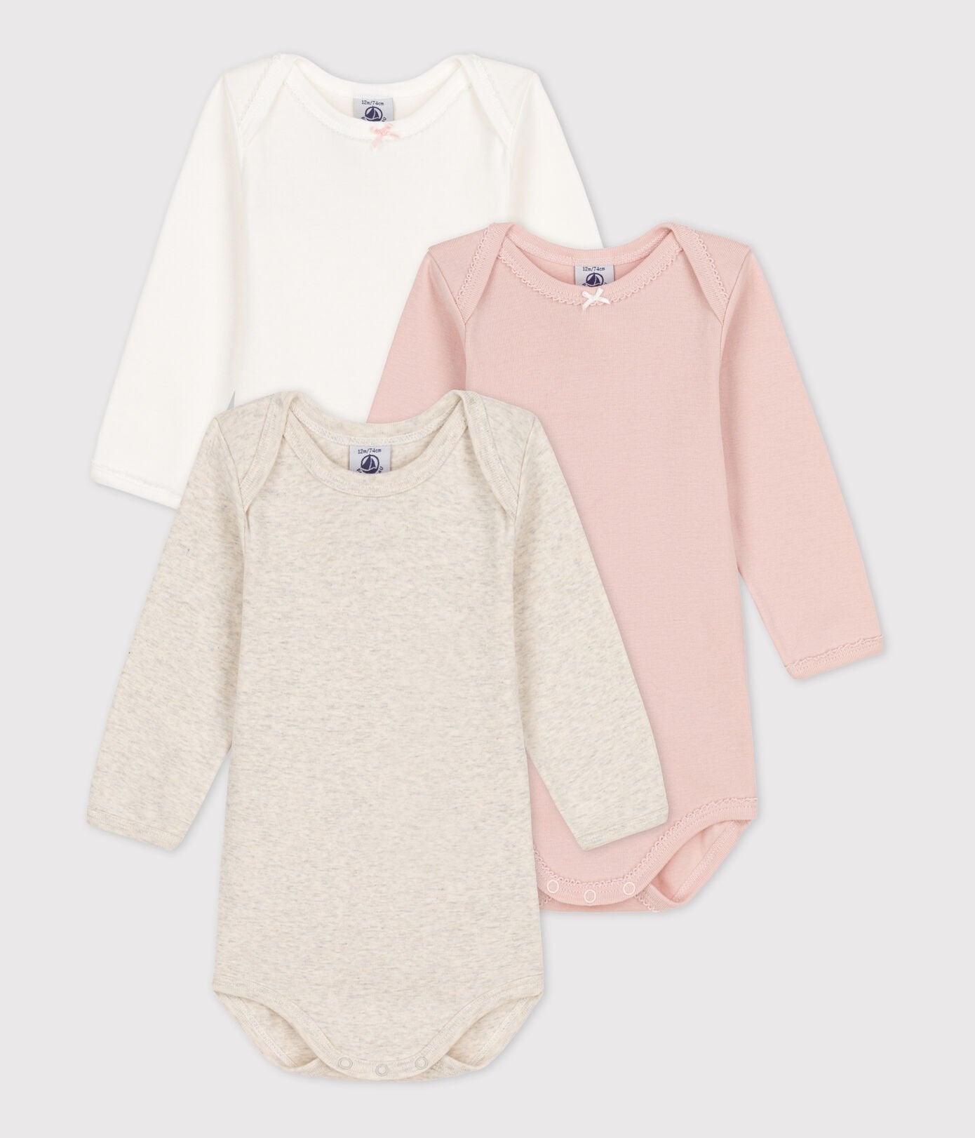 Petit Bateau 3-pack infant girl long sleeve onesies