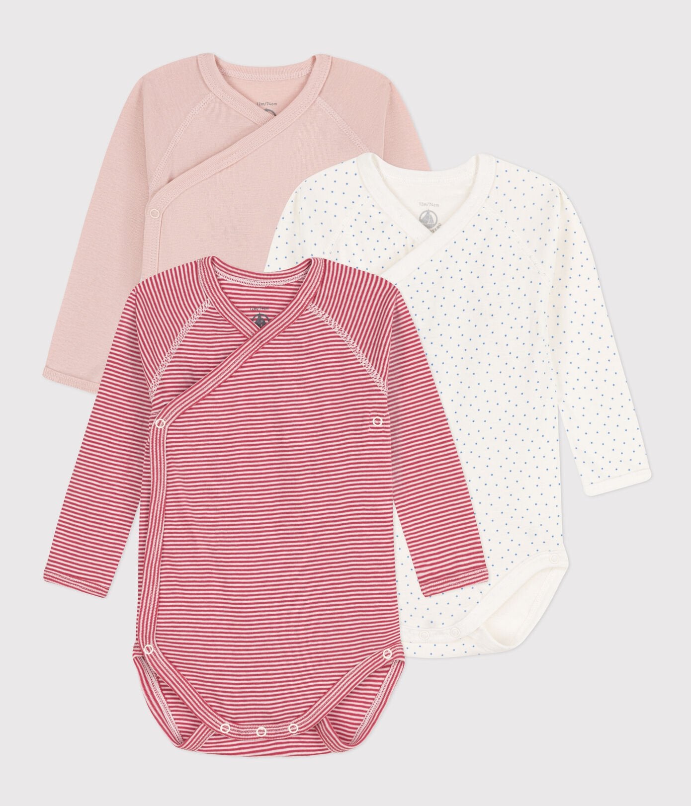 Petit Bateau 3-pack infant kimono long sleeve onesies