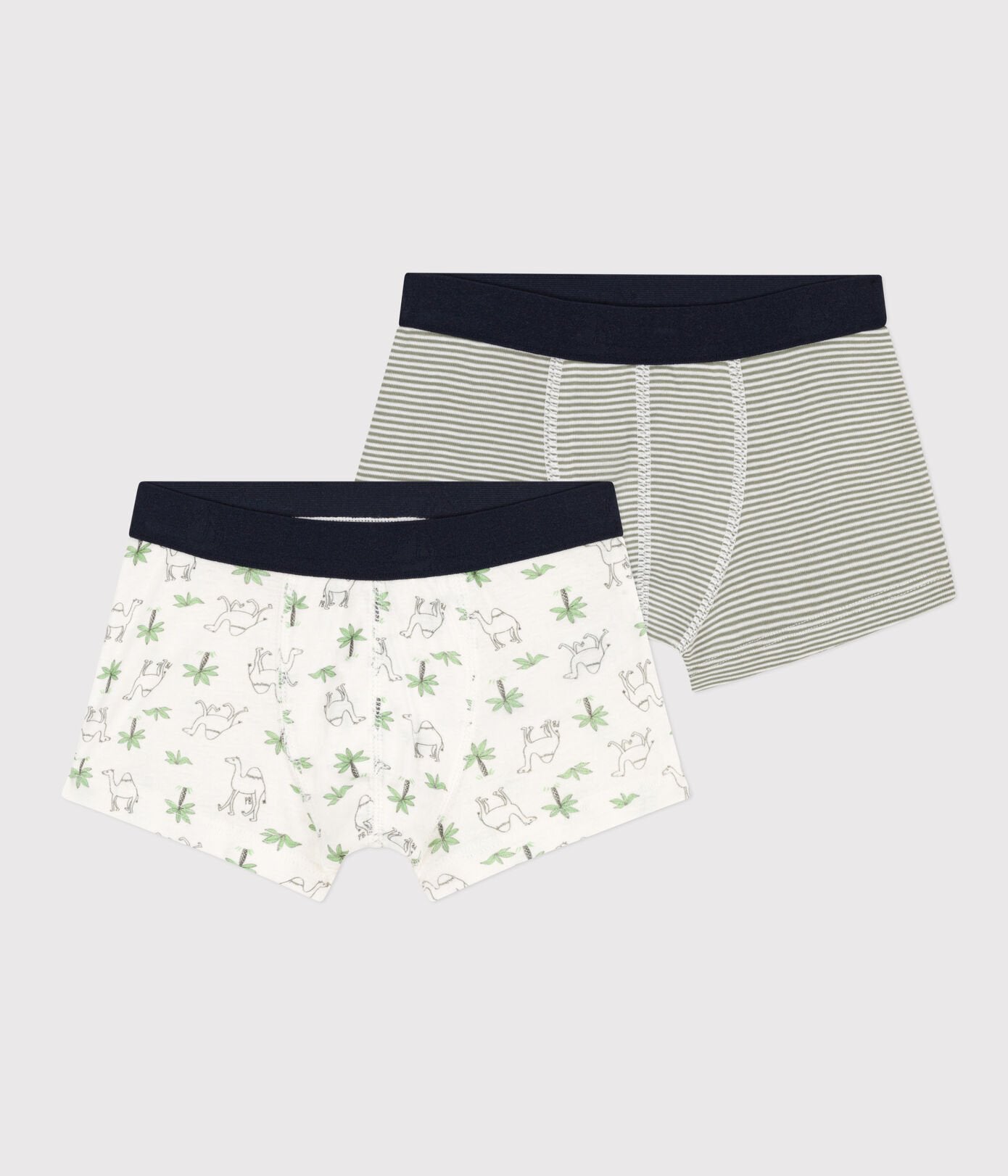 Petit Bateau 2-pack boys camel & stripe boxer shorts