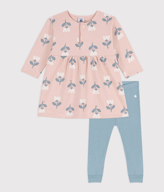 Petit Bateau infant girl floral dress & leggings set