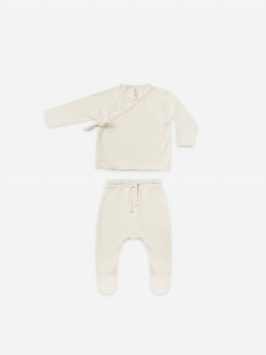 Quincy Mae infant wrap top + footed pant set