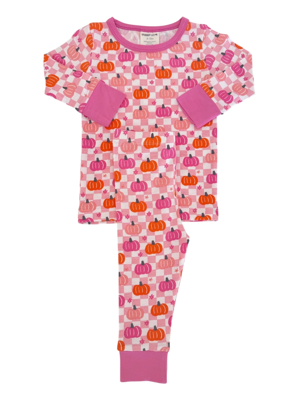 SpearmintLOVE girls pumpkin checkerboard pajamas