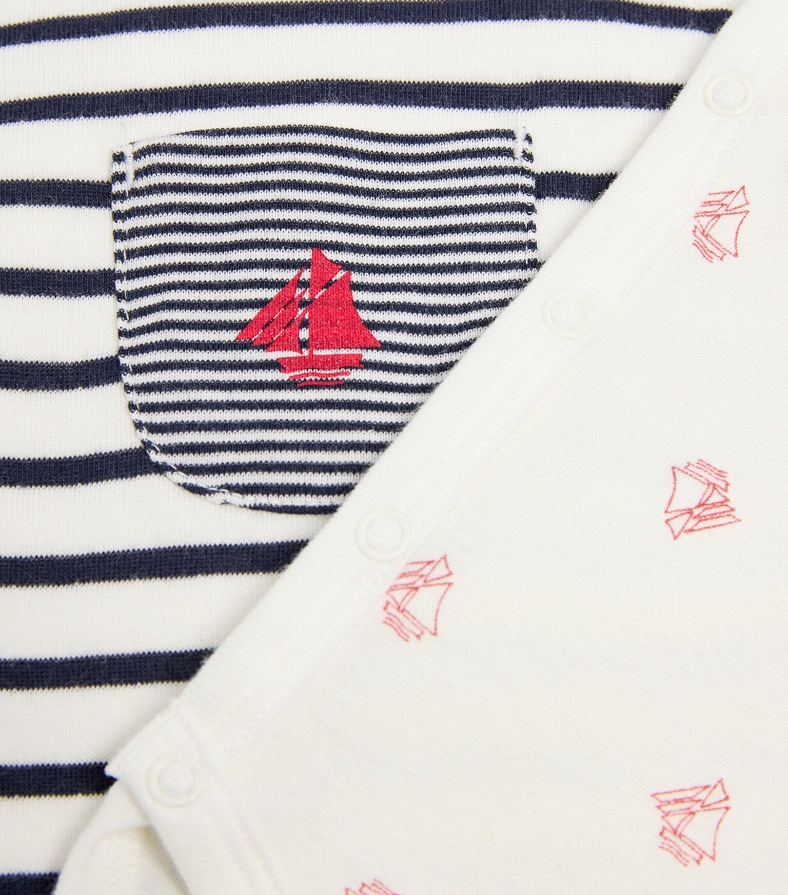 Petit Bateau infant boat print onesie & stripe overalls set