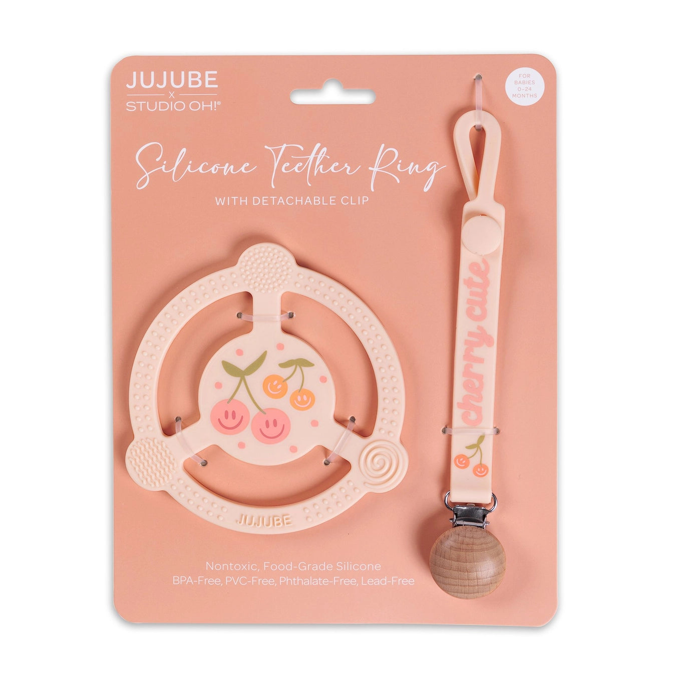 JuJuBe silicone teether ring with detachable clip