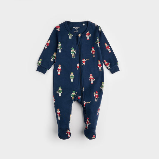 Petit Lem infant nutcracker print footie