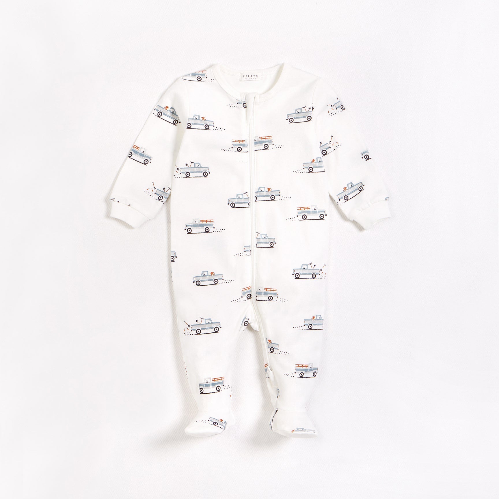 Petit Lem infant pick up truck print zip footie