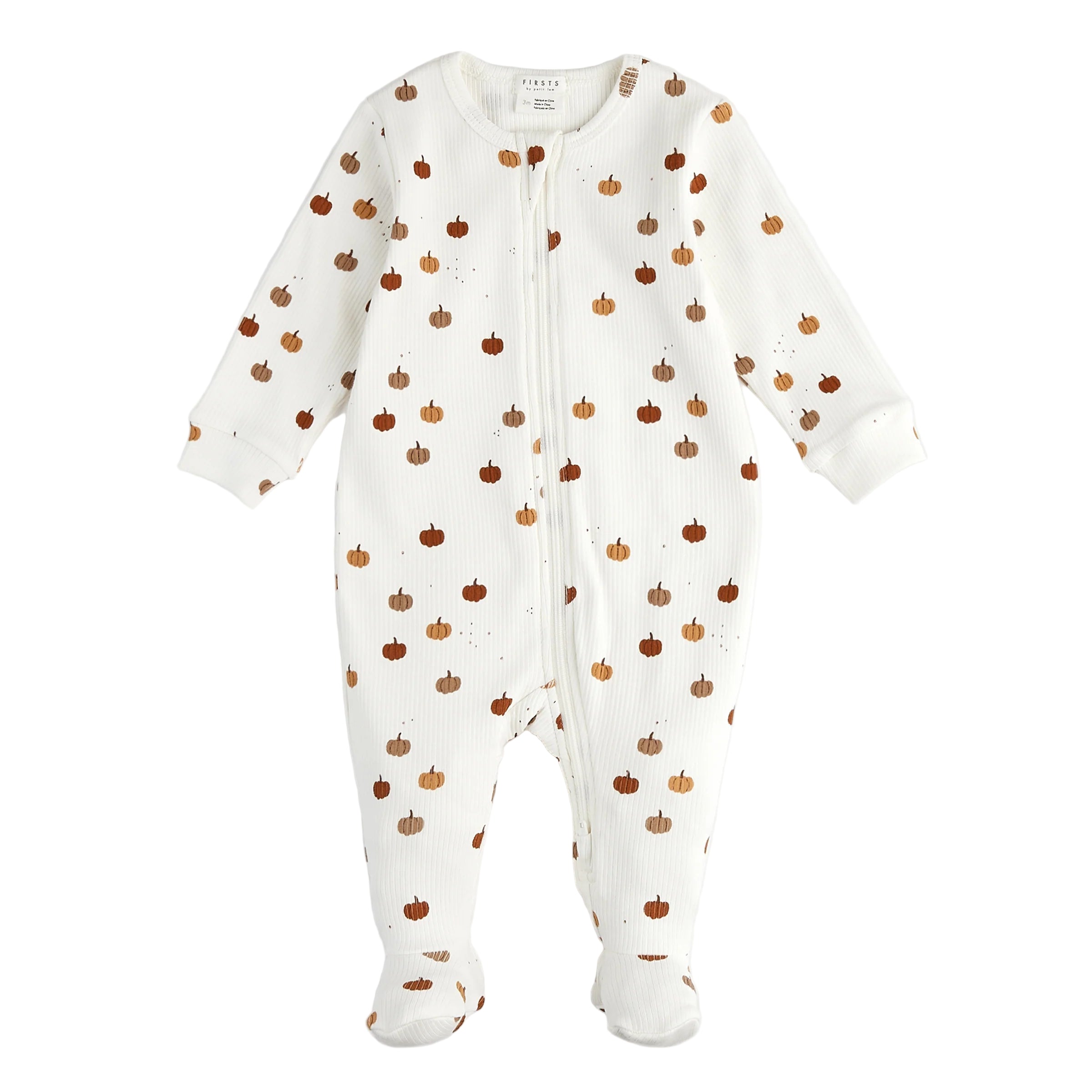 Petit Lem infant pumpkin print ribbed footie