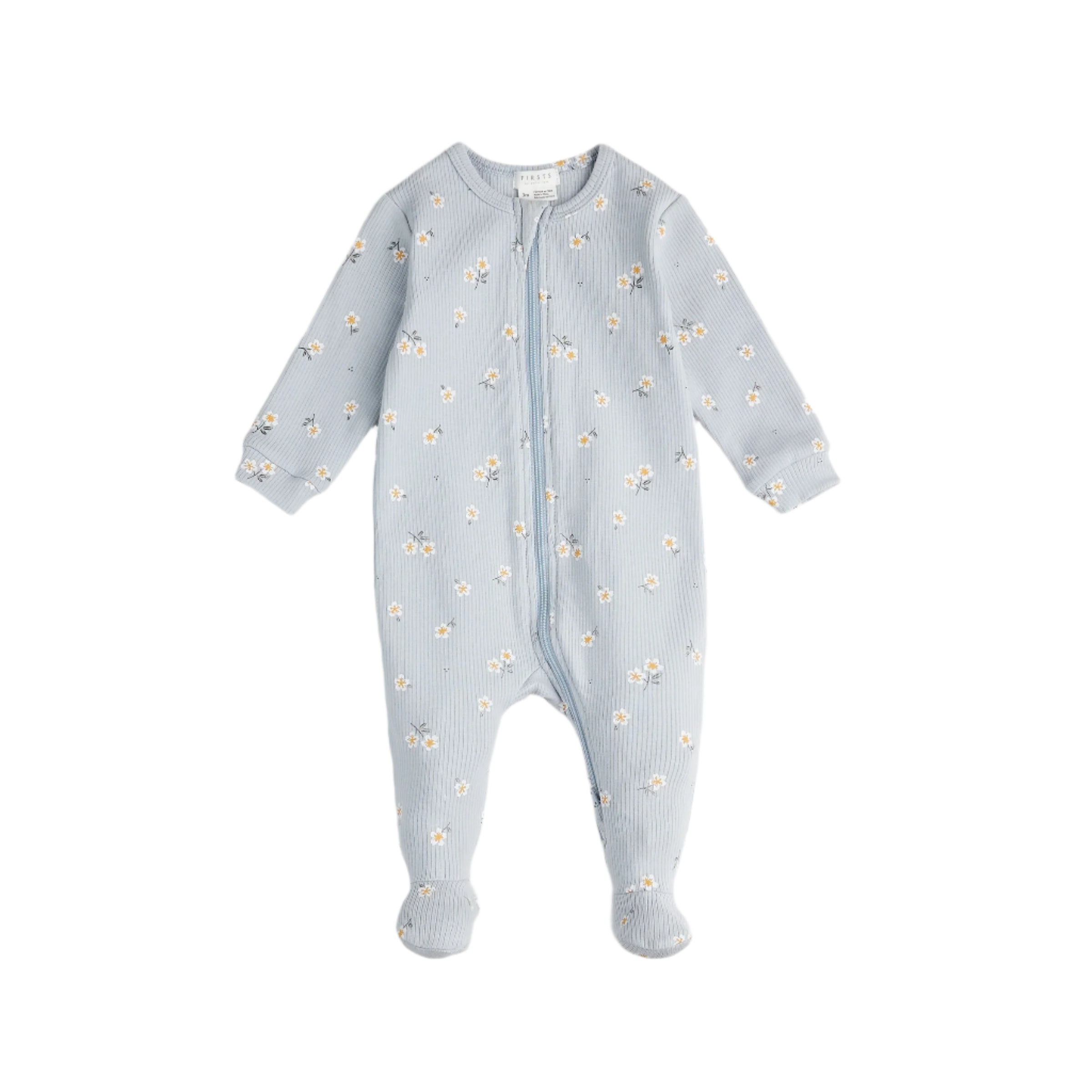 Petit Lem infant girl lemon blossom print ribbed footie