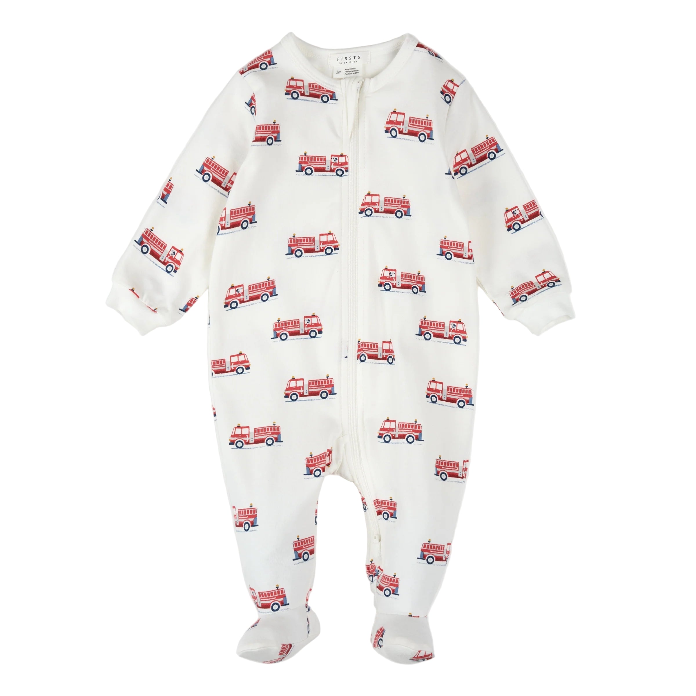 Petit Lem infant fire truck print footie