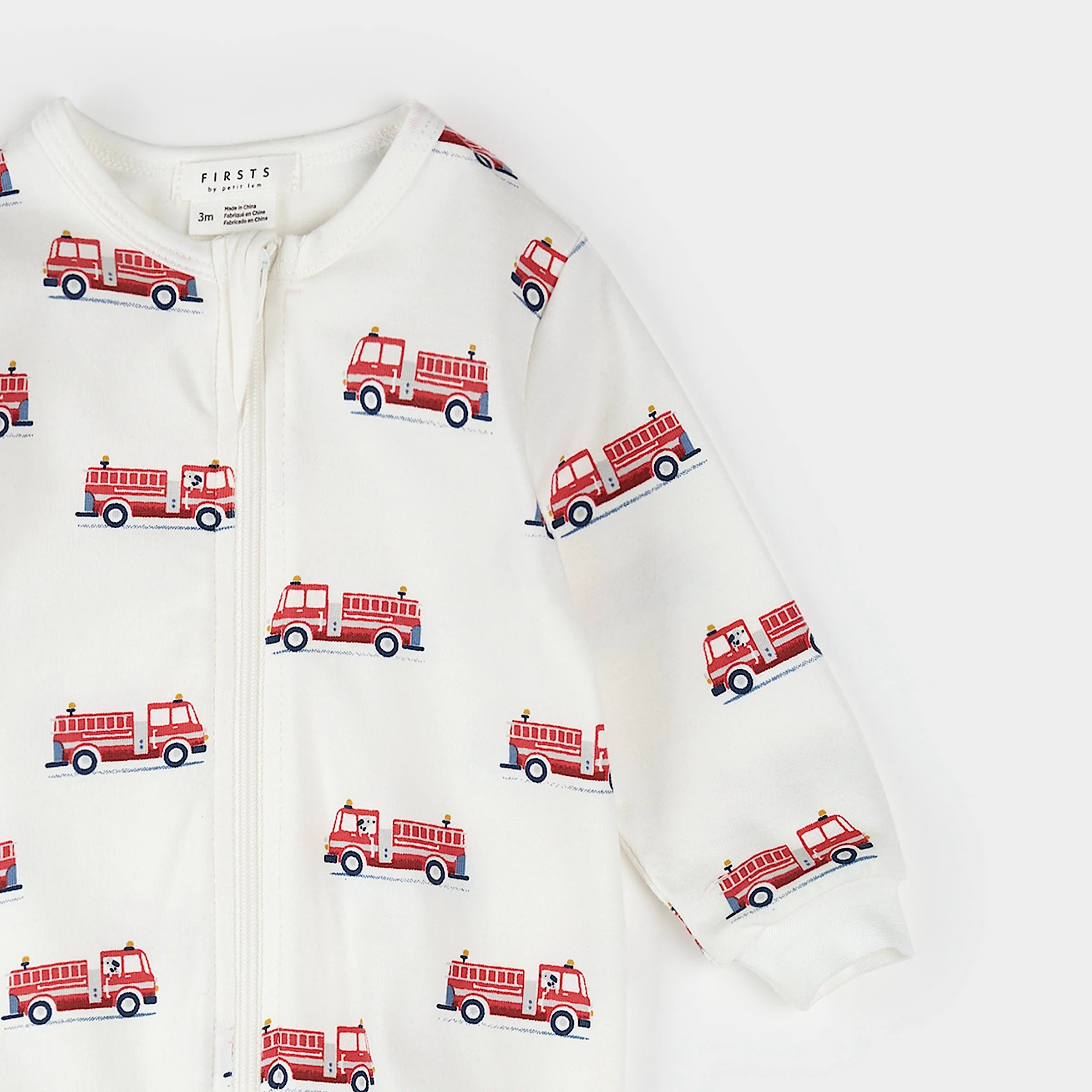 Petit Lem infant fire truck print footie