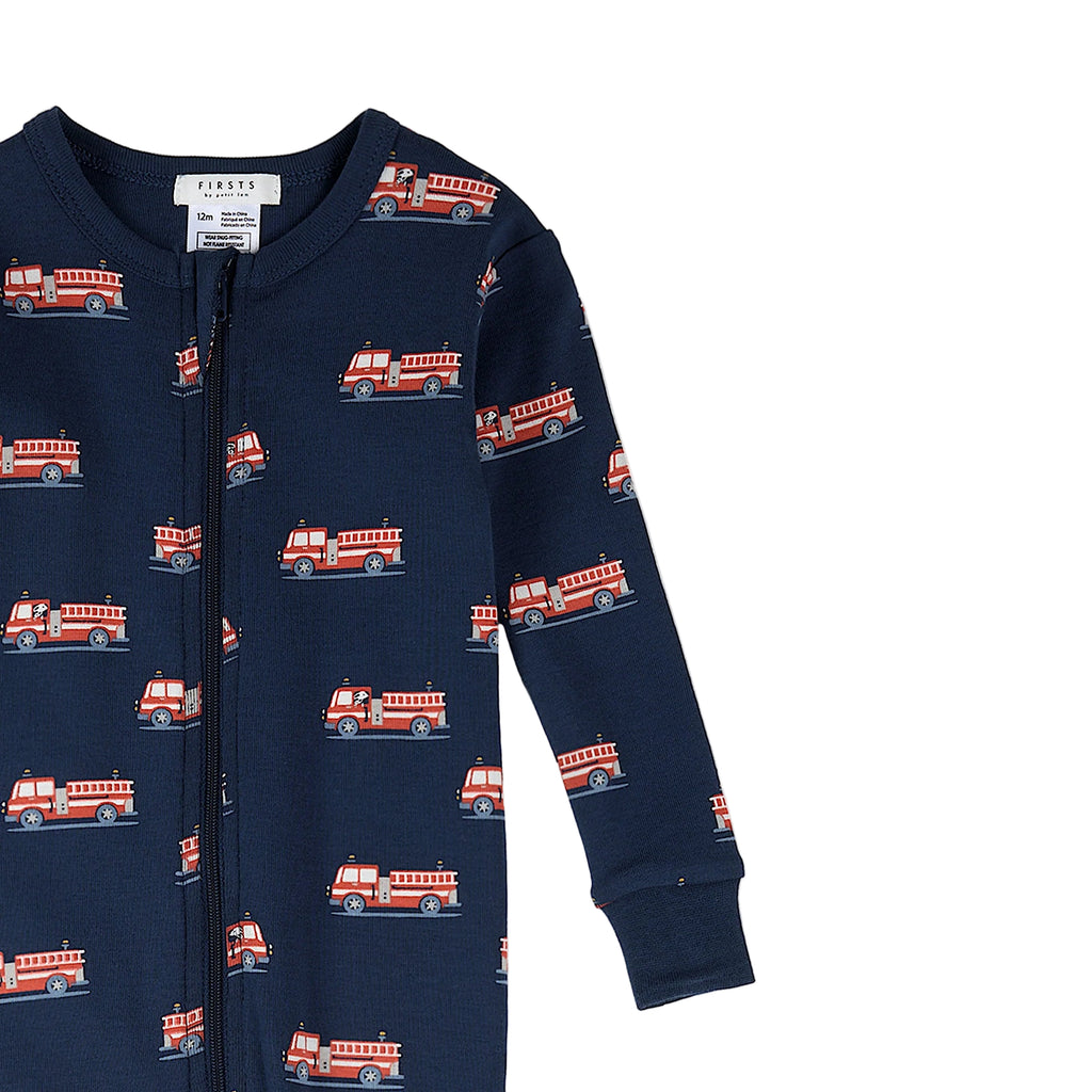Petit Lem infant fire truck print convertible sleeper