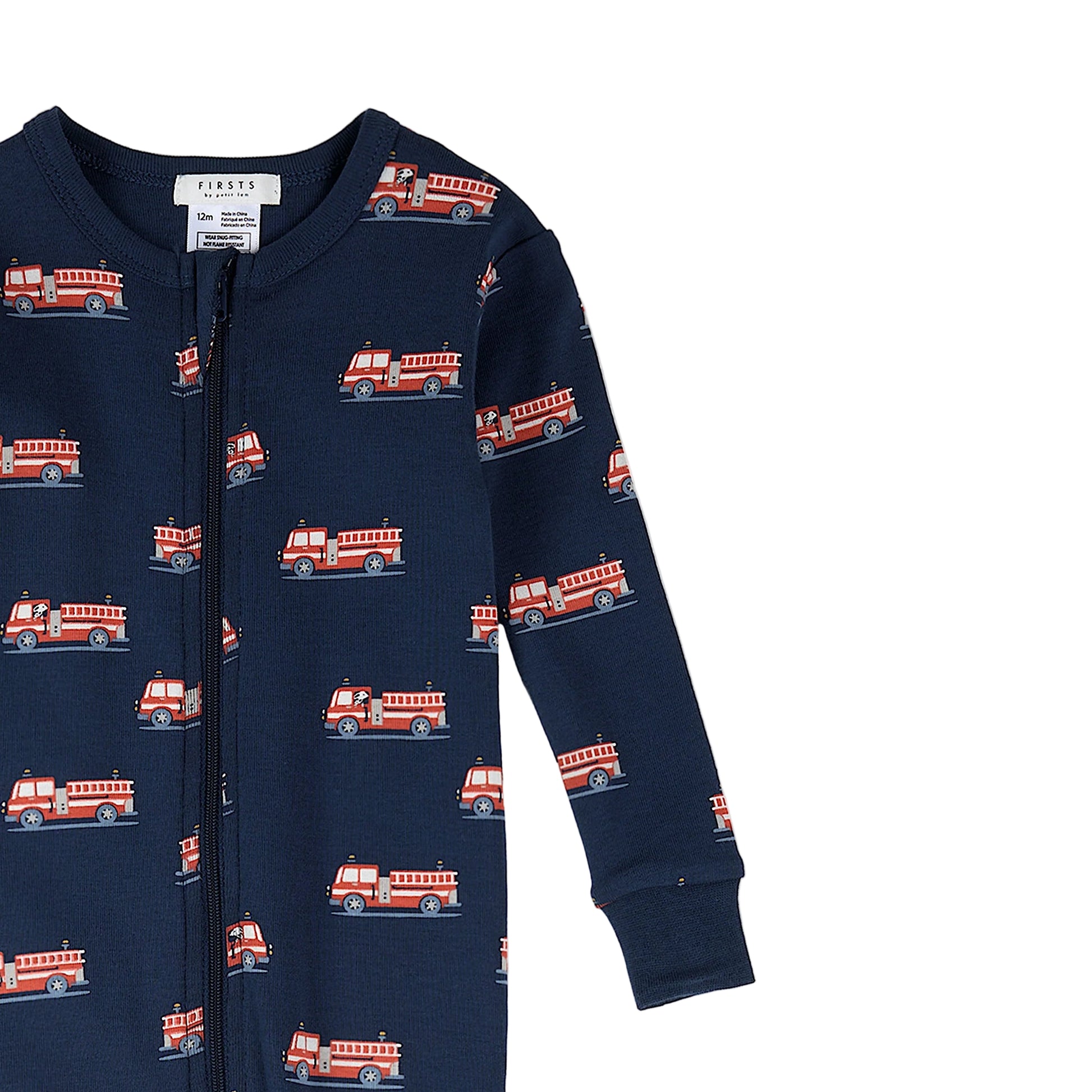Petit Lem infant fire truck print convertible sleeper