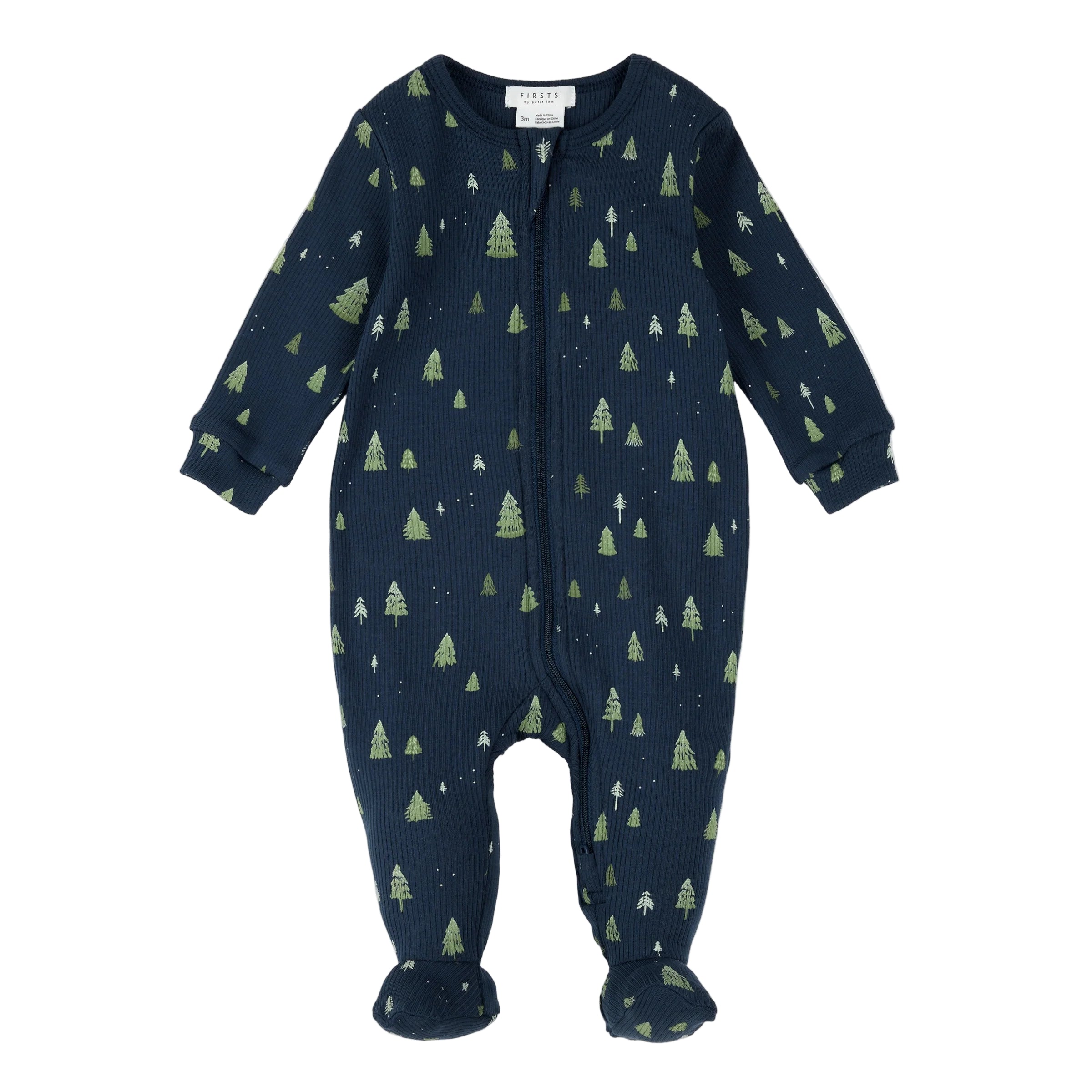 Petit Lem infant trees print ribbed footie