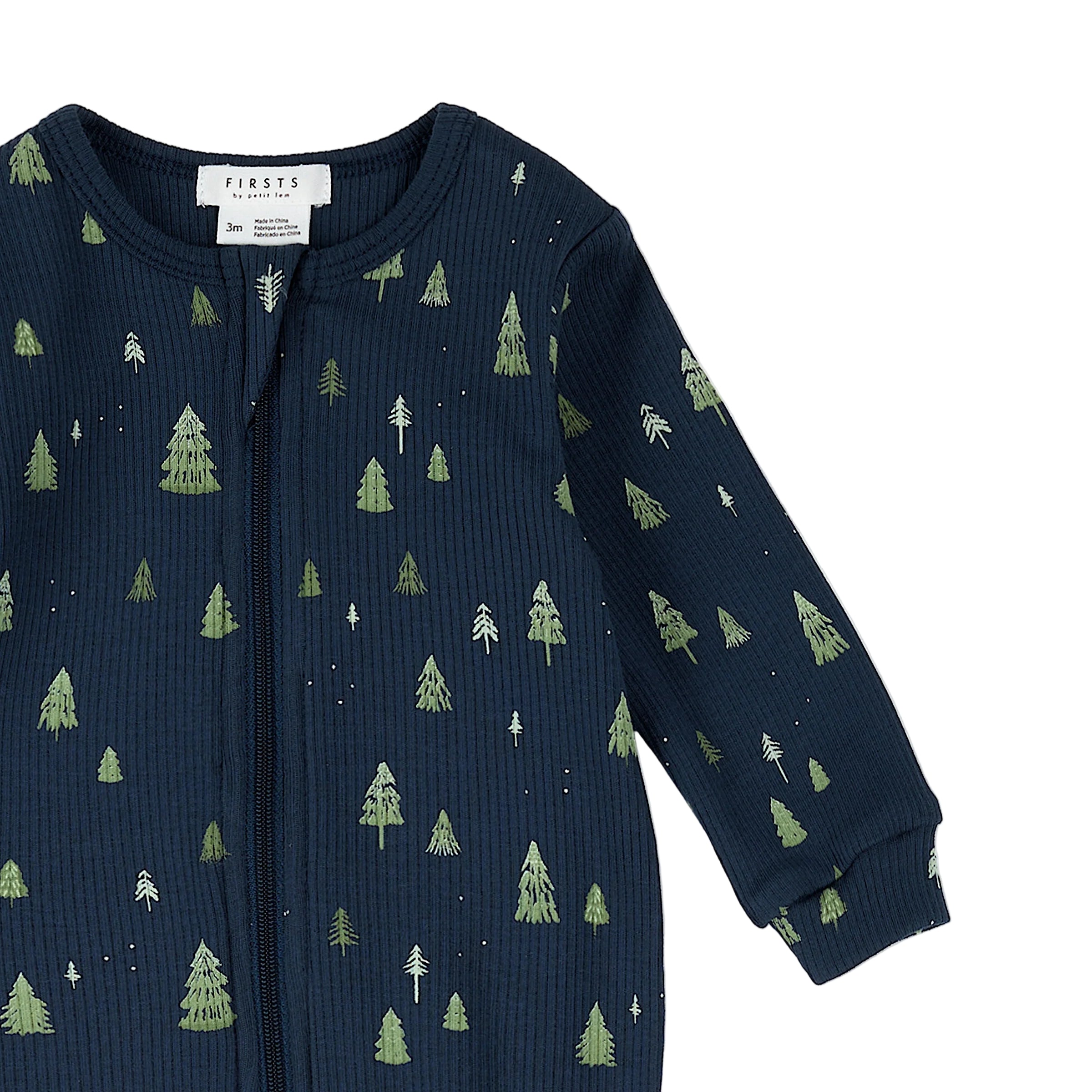 Petit Lem infant trees print ribbed footie