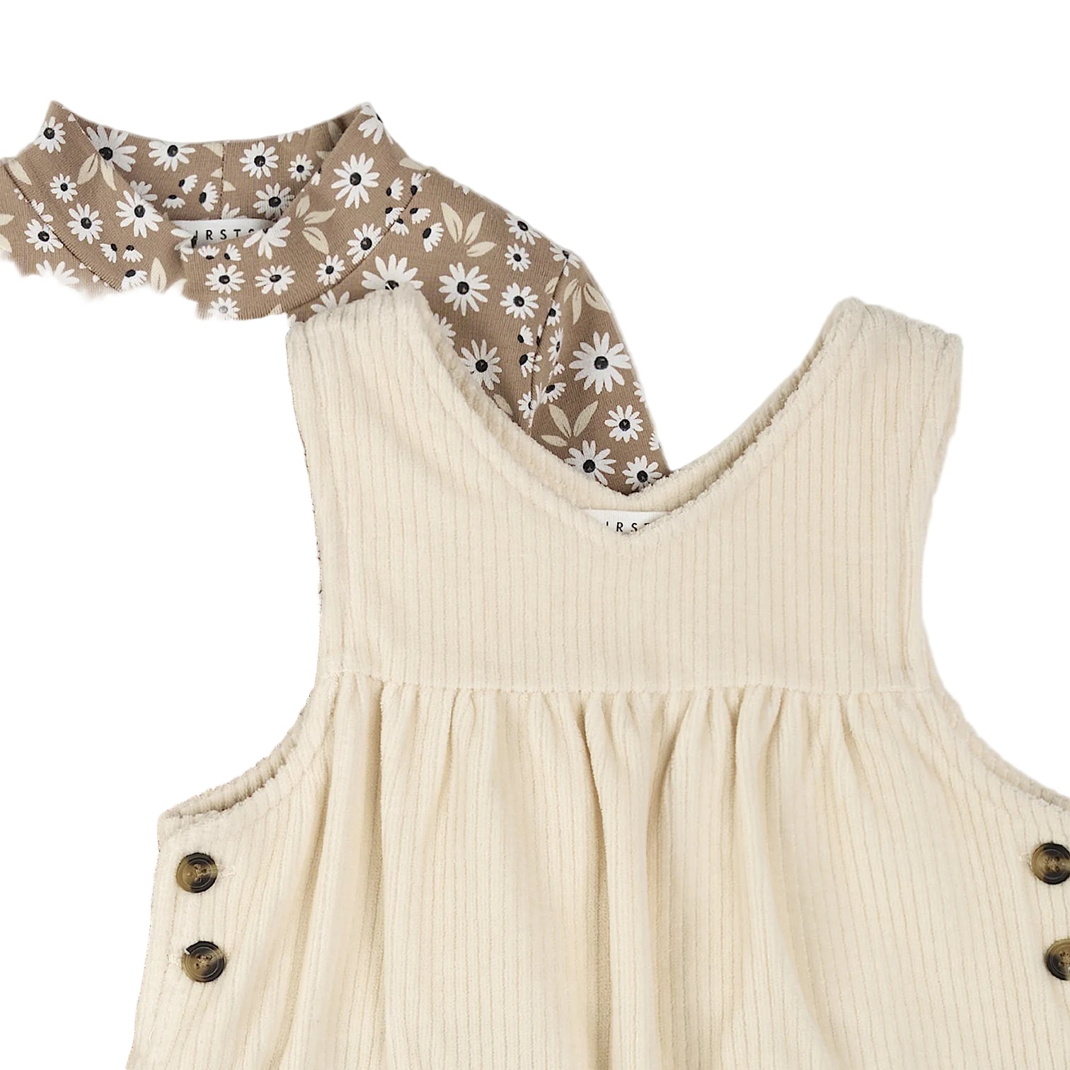 Petit Lem infant girl daisy print onesie & corduroy overall dress set