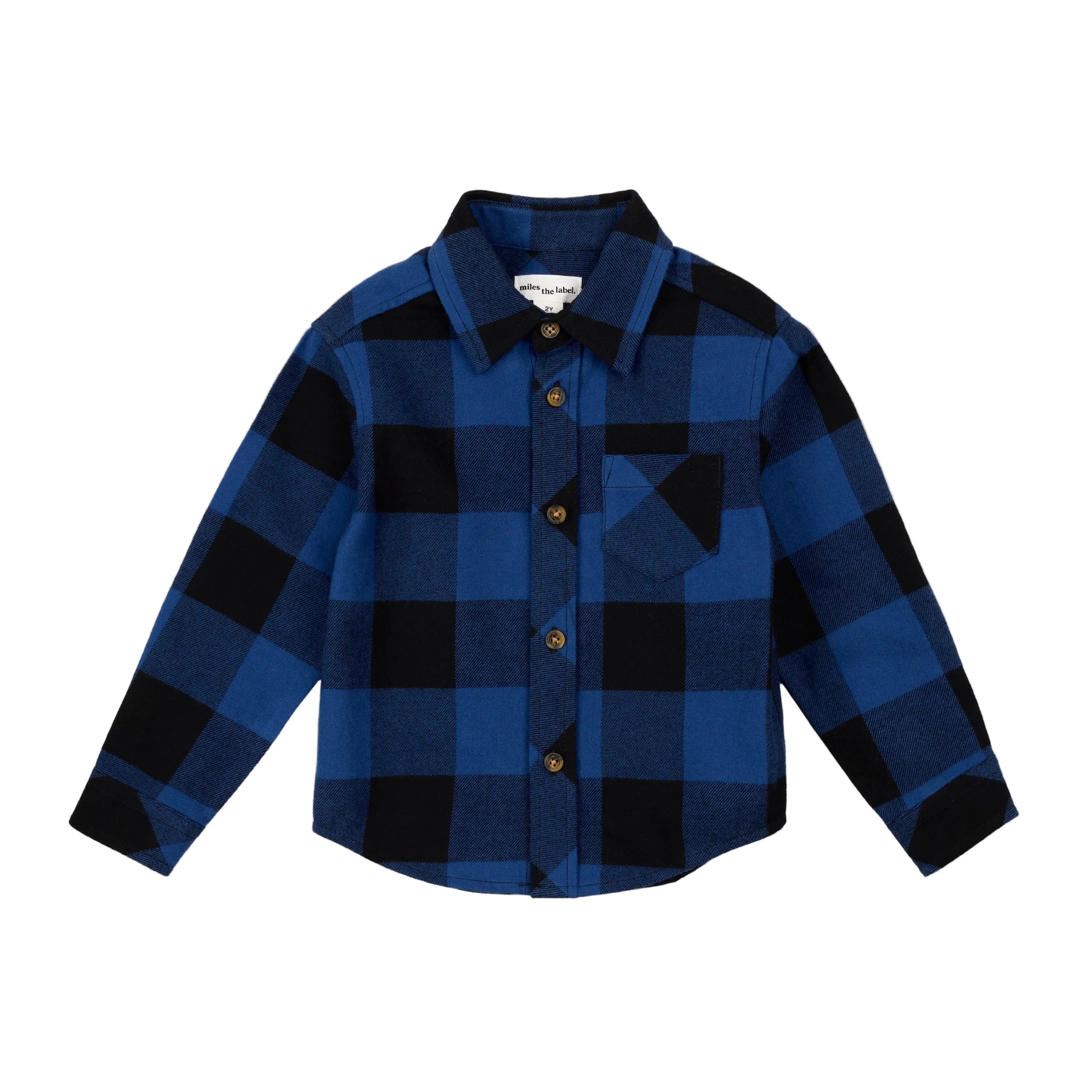 Miles the Label boys blue buffalo plaid shirt