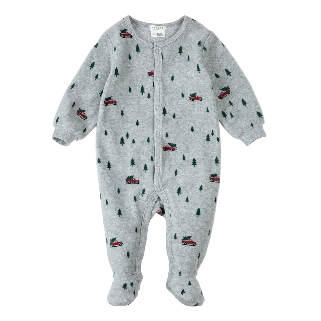 Petit Lem infant festive truck velour footie