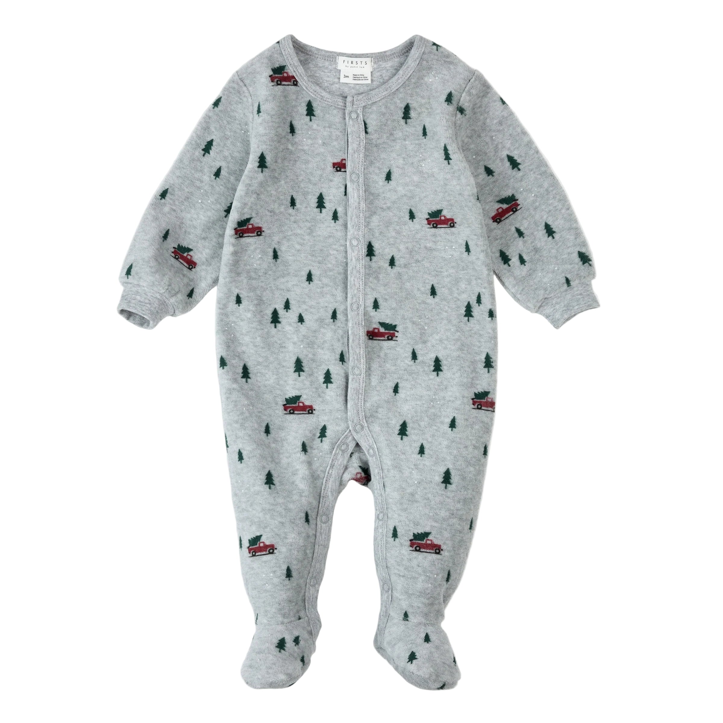 Petit Lem infant festive truck velour footie