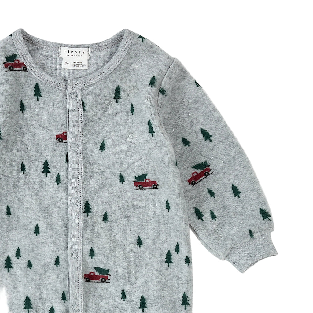Petit Lem infant festive truck velour footie