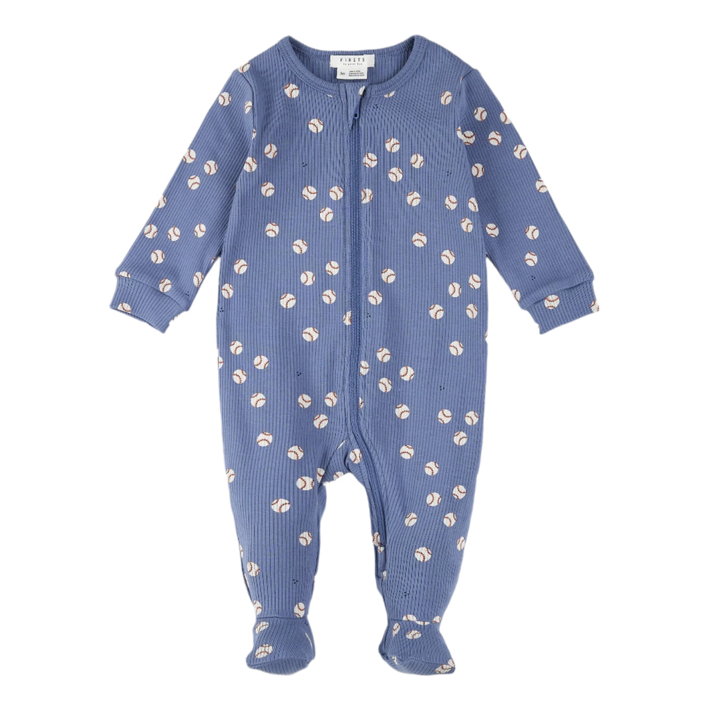 Petit Lem infant baseball print ribbed footie