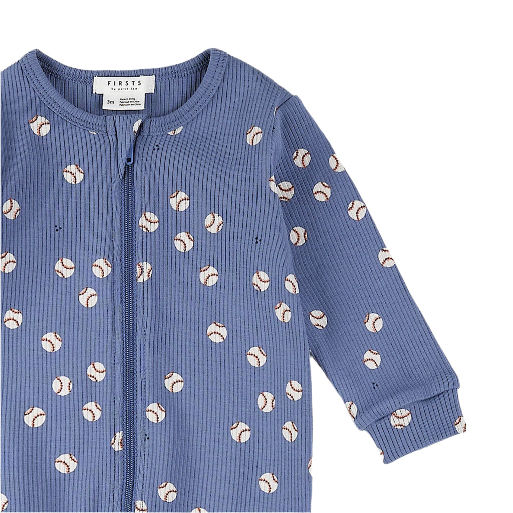 Petit Lem infant baseball print ribbed footie