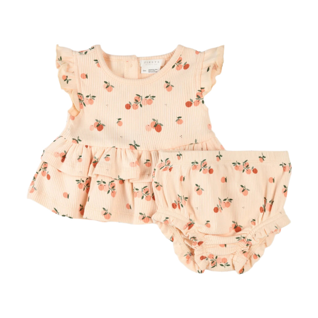 Petit Lem infant girl agrumes print ribbed outfit