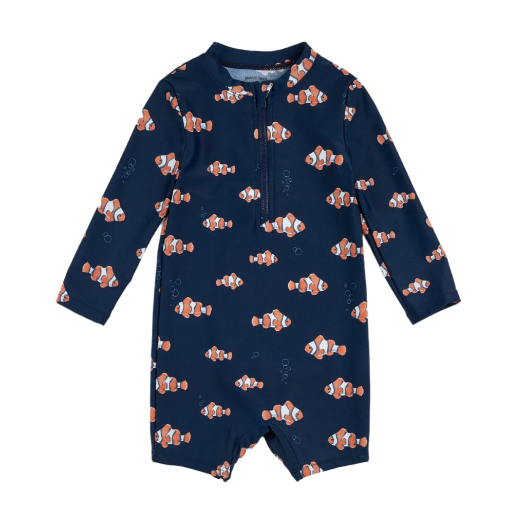 Petit Lem infant clownfish print long-sleeve rashguard swimsuit