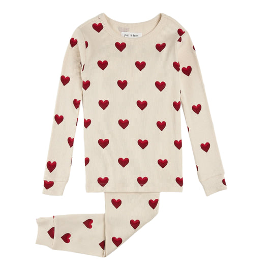 Petit Lem infant & kids heart print ribbed pajamas