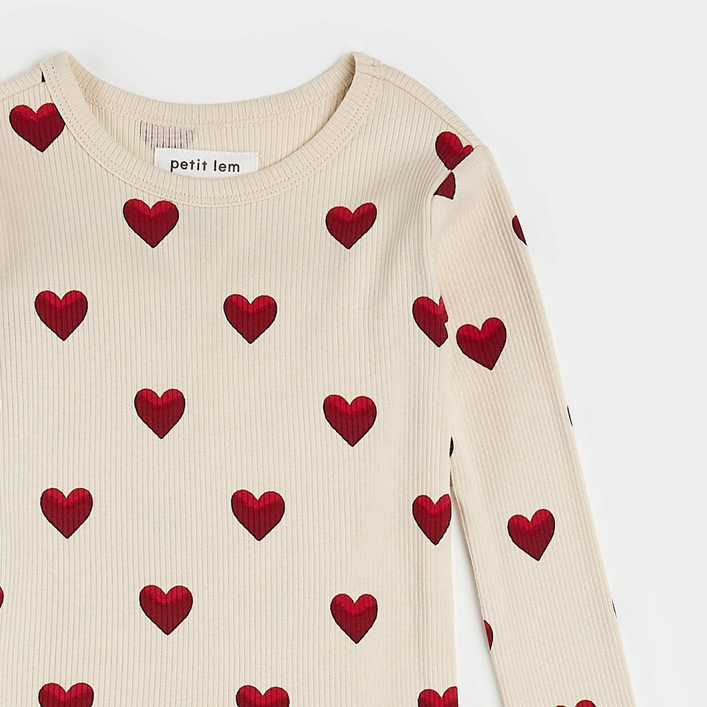 Petit Lem infant & kids heart print ribbed pajamas