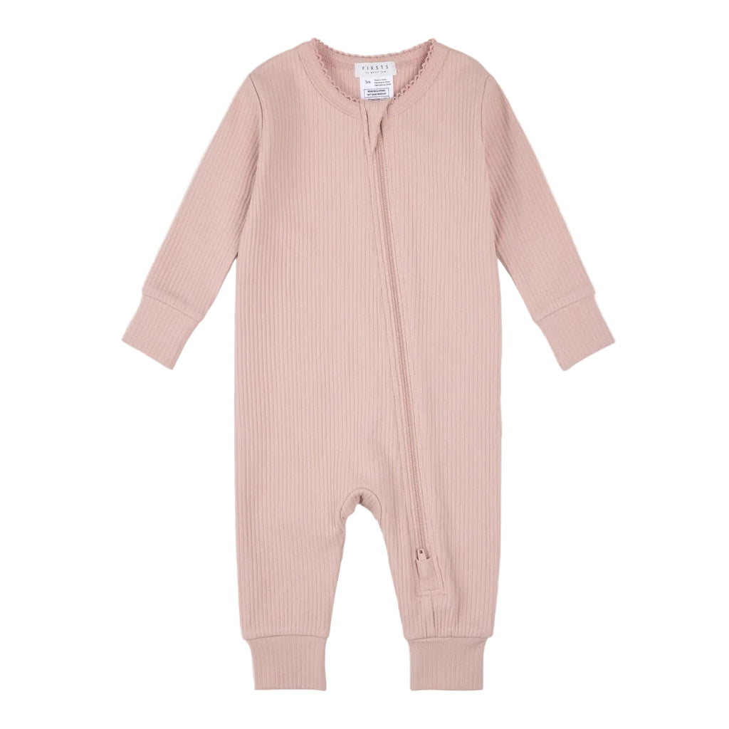 Petit Lem infant girl modal rib scalloped sleeper